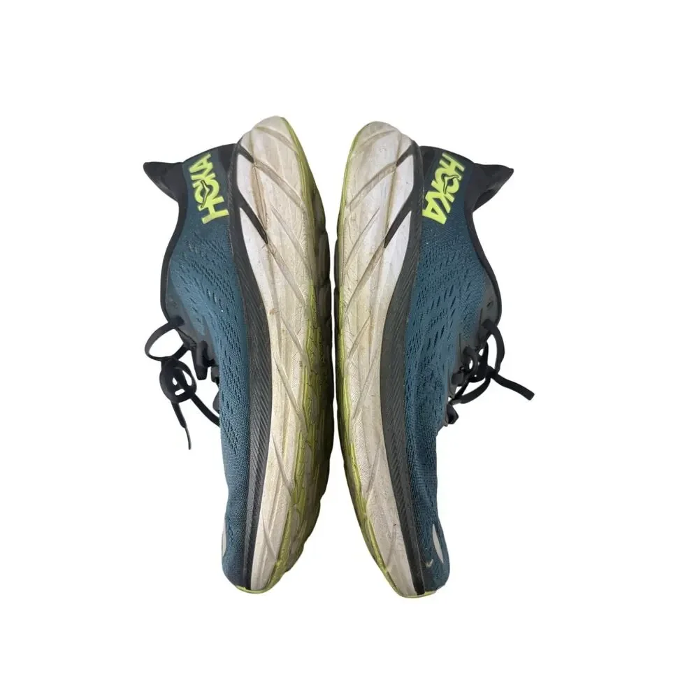 Hoka M Clifton 8 Blue Electric Green Mens 10D Running High Cushion